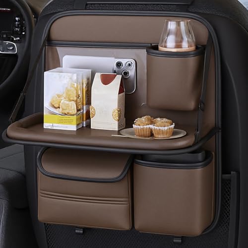 ARHAT ORGANIZERS Car Back Seat Organizer with Foldable Tray | Car Back Seat Organizer PU Leather Car Seat Organizer for Mobile Tablet Bottle | Car Seat Back Organizer Storage (Brown)