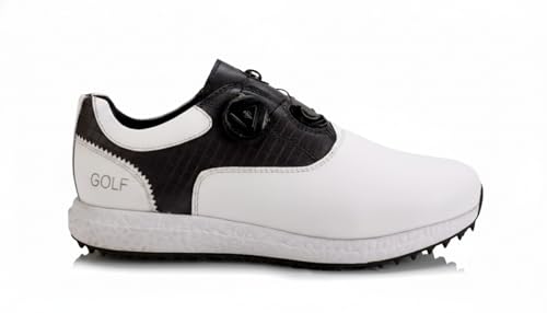 Arkbird® Men's Leather Lace-up Professional Golf Shoes (White/Black, UK Footwear Size System, Adult, Men, Numeric, Wide, 13)