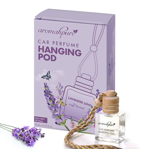 Aromahpure Premium Car Perfume Hanging Pod |10 ML |French Lavender Fragrance Car Air Freshener |Natural Fragrance Oils in Glass Bottle with Wooden Diffuser Lid |Last upto 30 Days, IFRA certified