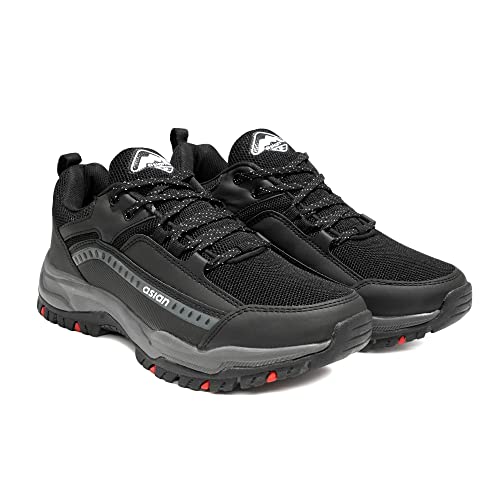 ASIAN Everest-01 Sports Trekking & Hiking,Walking Shoes with Rubber Outsole & Memory Foam Insole Lace-Up Shoes for Men & Boy's Black,UK 9