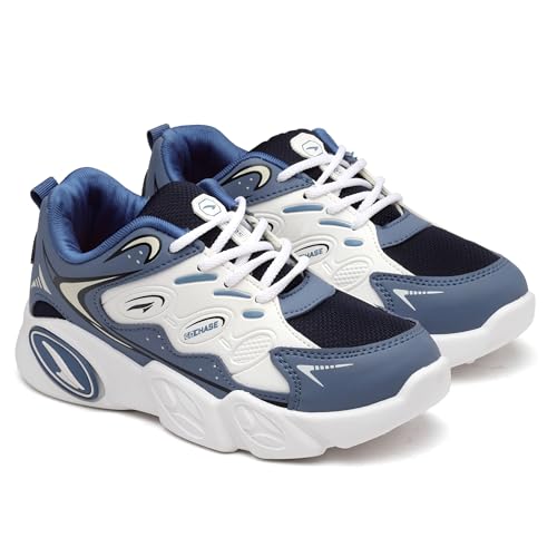ASIAN Kids VISION-02 Stylish Casual Chunky Sneakers with Laces for Boys, Size 12 – Slate Blue White, Comfortable & Lightweight Shoes for Walking and Outdoor Play, Durable Design for Everyday Use