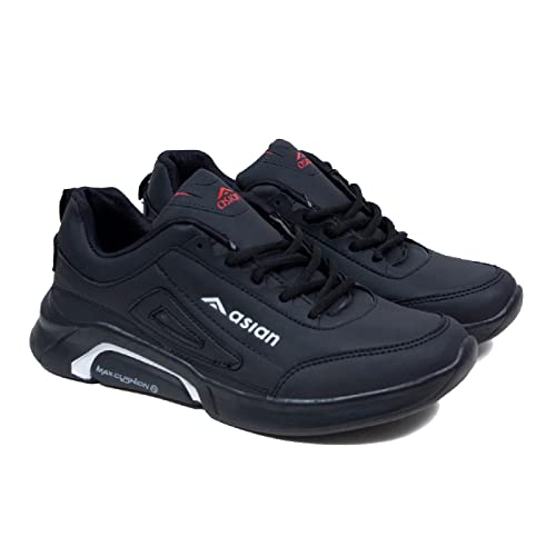 ASIAN WATERPROOF-05 Sports Shoes with Extra Cushion Lightweight Lace-Up Casual Sneaker Shoes for Men & Boys Black,UK 8