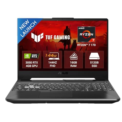 ASUS TUF A15, AMD Ryzen 7 170, RTX 3050-4GB, 16GB RAM (Upgradeable), 512GB SSD, FHD, 15.6