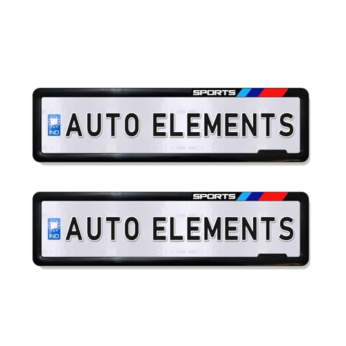 Auto Elements Car Number Plate Frame Car Licance Plate Guard Protector in Tri Color Unique Design (Pack of 2 Front and Rear for Car)