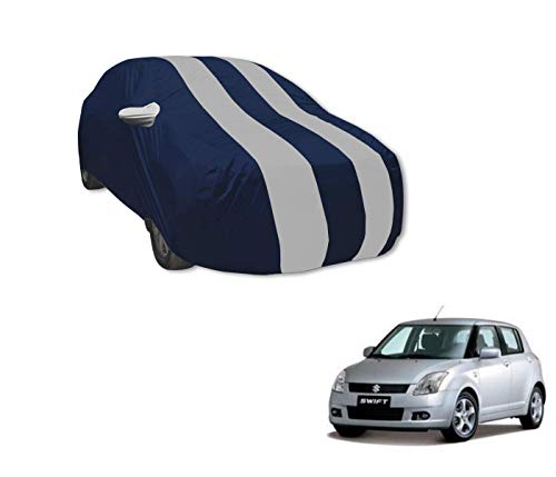 Auto Hub Car Cover Compatible with Maruti Swift (Model : 2005-2017) with Mirror Pocket, Water Resistant, Triple Stitched, Swift Car Cover- Navy-Silver