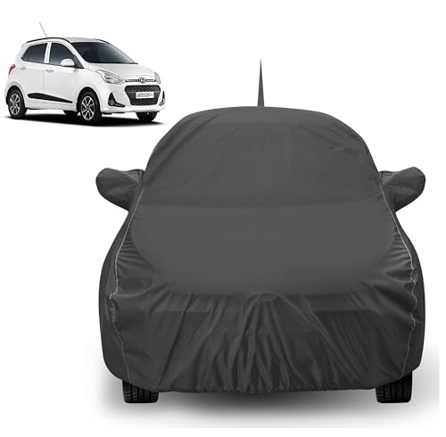 Auto Hub Car Cover Compatible with Hyundai Grand I10 with Mirror & Antenna Pocket, Dustproof, Heat Resistant, Triple Stitched, Grand I10 Car Cover- Grey