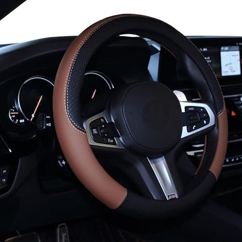 Auto Oprema (Award Winner at INDIA'S Rising Star 2024) Microfiber Leather Auto Car Steering Wheel Cover Universal 15 inch Black/Tan