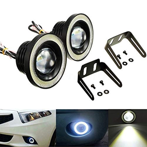 AutoBizarre Car Fog Lamp Angel Eye LED DRL Projector Cob Light 89mm (3.5 inches Front , 2.5 inches Back) - Set of 2