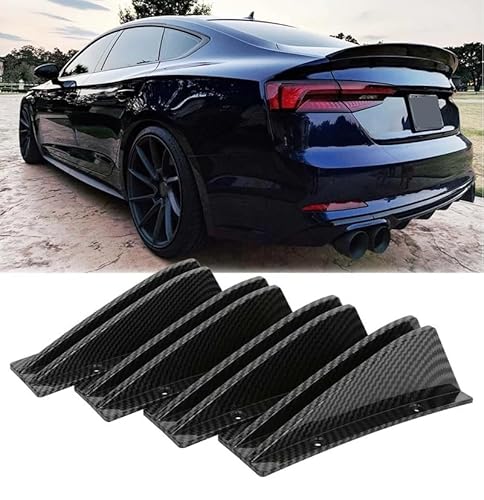 AutoBizarre Car Rear Spoiler Pack of 4 Car Rear Lower Bumper Wing Lip Diffuser Shark Fin Spoiler Universal for Cars (Carbon Fiber)