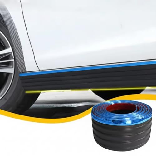 AutoBizarre Car Side Skirt Edge Anti-Collision Anti-Scratch Black Rubber & Chrome Tape Strip 6cm x 4mtrs for Car Door/Side Protection & Decoration Universal for All Cars (Blue Chrome)