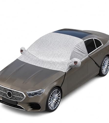AutoFurnish AERO Car Windshield Cover | Waterproof | Fits All Cars Universal | UV Protection | Mirror Pockets | Soft Cotton Lining | Neon Strips | Double Flap and Clips | Car Window Protector | Silver