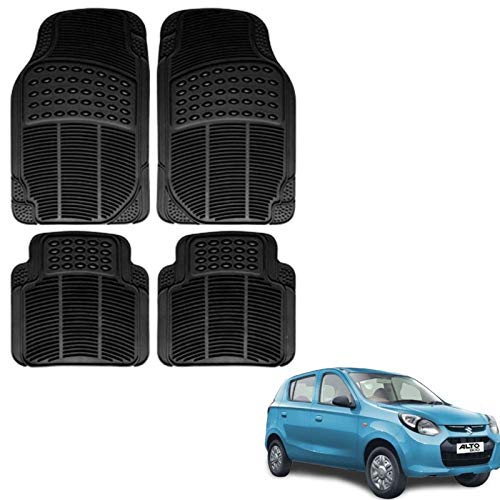 Autokaar All Weather Rubber Car Floor Mat, Anti Skid PVC Car Foot Mat for Maruti Alto 800 (Set of 4, Black) Washable