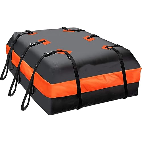 Automaze Car Roof Bag Rooftop top Cargo Carrier Bag 20 Cubic feet Waterproof for All Cars with/Without Rack, Includes Anti-Slip Mat, 10 Reinforced Straps, 6 Door Hooks
