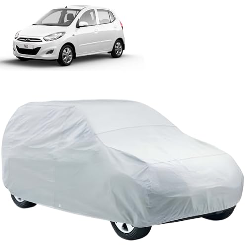 AutoRetail Car Cover for Hyundai i10| Water Resistant Hyundai i10 Car Body Cover with Triple Stitched Fully Elastic Car Cover|Anti Dust,Durable, Heat Resistant, UV Proof Car Body Cover |Silver