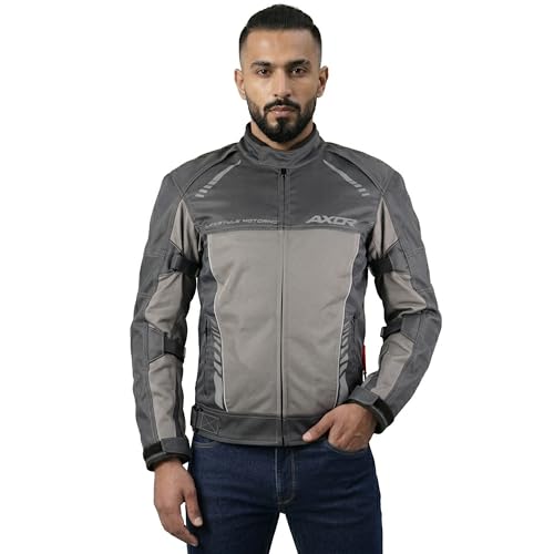 Axor Nimbuz Riding Jacket for Men equipped with Safetech Level 2-Chest armor/Back/Shoulder and Level-1 elbow and Mesh Interior for relaxed Fit-Grey-S