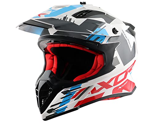 Axor X Cross X1 ISI ECE DOT Certified Full Face Dual Sport Peak Off Road Helmet for Men and Women White Red M