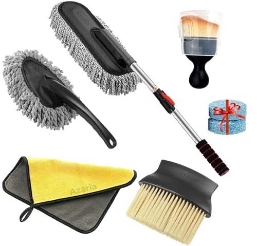 Azaria 5 PCS Microfiber Car Duster Kit - Interior & Exterior Car Cleaning Detailing Tool Scratch & Lint Free, Pollen Removing Extendable Long Handle Duster for Car & Motorcycle car Accessories (A1)
