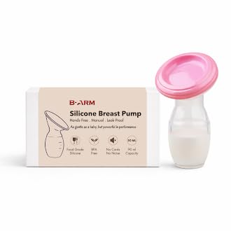 B-Arm Silicone Breast Pump for Breastfeeding Mothers-90ml |100% Food Grade Handsfree Manual Breast Milk Pump |BPA & Phthalate Free Portable Breastfeeding Pump with Lid for Postpartum