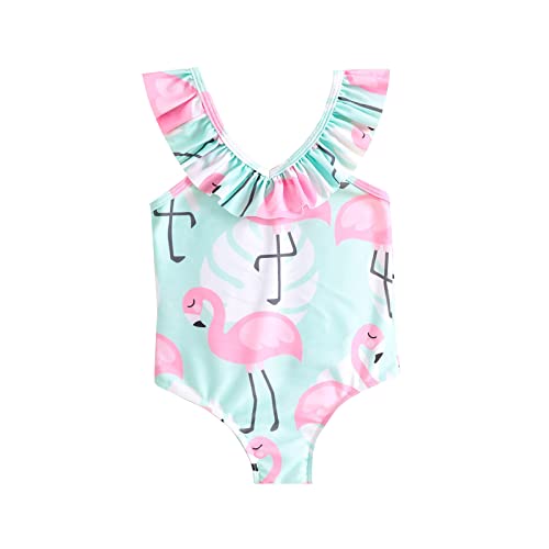 Baby Bucket Girls Ruffled Neck One Piece Swimsuit - (6 Months-9 Months) - LightGreen