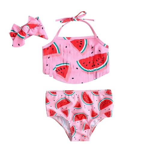Baby Bucket Girls Stylish Two-Piece Swimsuit| Baby Girl Bikini Swimsuit with Headband - (3 Months-6 Months) - Pink