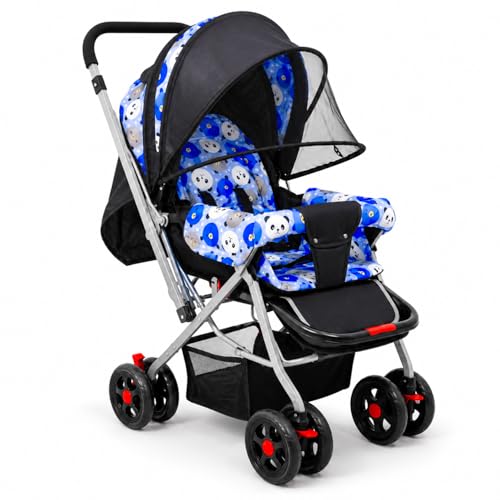 BabyGo Foldable Baby Stroller for Newborn, Infant & Toddler 0–3 Years | Lightweight Travel Pushchair | Safety Harness | Adjustable Recline Backrest | 360° Swivel Wheels | Large Storage Basket | Blue
