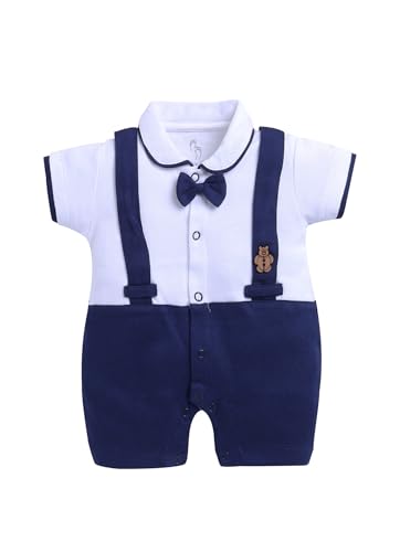 BabyGo Half Sleeves Baby Romper| 100% Cotton Rompers for New Born Baby| Baby Dress | Onesies| 0-3M| NAVY| Infant Clothes