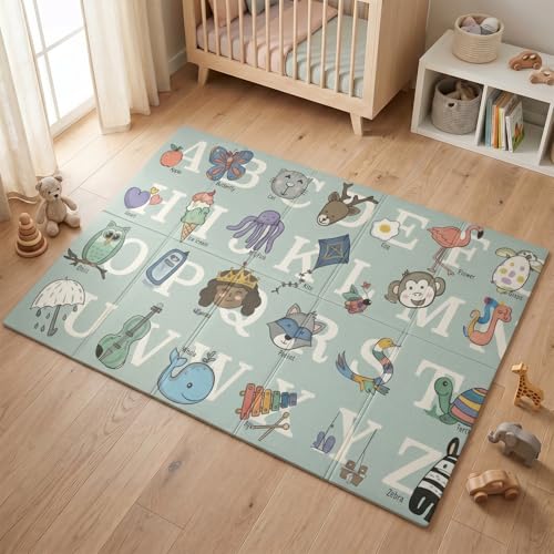 BabyPro 5mm Reversible Baby Playmat, 6 x 5 ft Foldable Mat, Jungle Joy