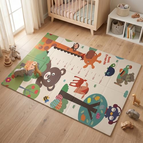 BabyPro Reversible Baby Play Mat, BPA-Free Foldable Mat, Cross-Linked Polyethylene, XPE Bounce-Back Cushioned Foam, Waterproof Learning & Crawling Mat, 6 x 5ft, 0.5cm Thickness, Growing Tails
