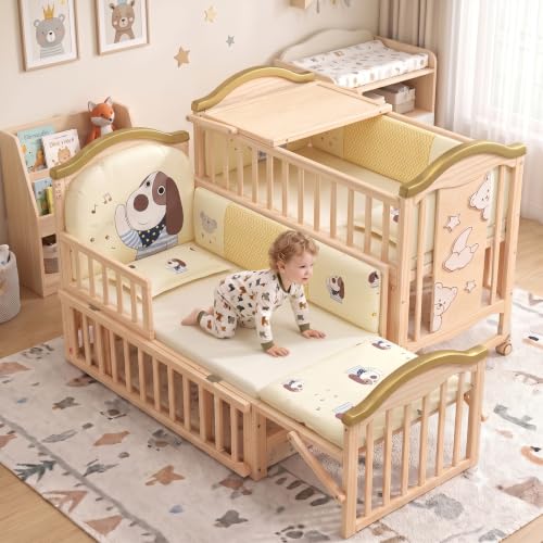 BabyTeddy® 16 in 1 Original Patented Baby Crib, Baby Cot, Toddler Bed,Cradle Rocker,Convertible Desk,Kid’s Sofa Mode Mosquito Net,Soft Mattress Diaper Changing Station