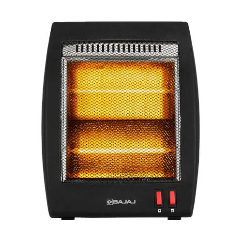 Bajaj RHX-2 Halogen Heater | 2 Heat Settings-400W/800 Watts | Noiseless Operation | DuraElement With 1-Yr Heating Element Warranty | Convection Room Heater For Winter | 2-Yr Warranty 【Black】