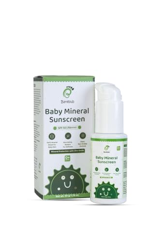 Barebub Baby Mineral Sunscreen SPF 50 PA++++ | 100% Mineral Shield with Zinc Oxide | Gentle Sun Protection for Newborn & Sensitive Baby Skin | Clean, Non-Greasy Formula | 0+ Months | 50g