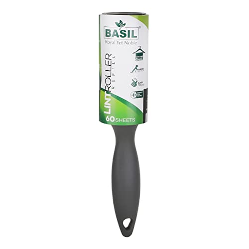 Basil Adhesive Sheet Lint Free Roller with Handle for Pets Dogs Cats hair other dirt on clothes, furniture, car seats (60 sheets in 1 roller) - Pack of 1
