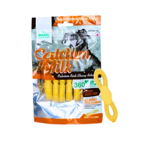 Basil Calcium Milk 360* Dental Chew Treat for Dogs & Puppies | 90 Grams (Pack of 1)