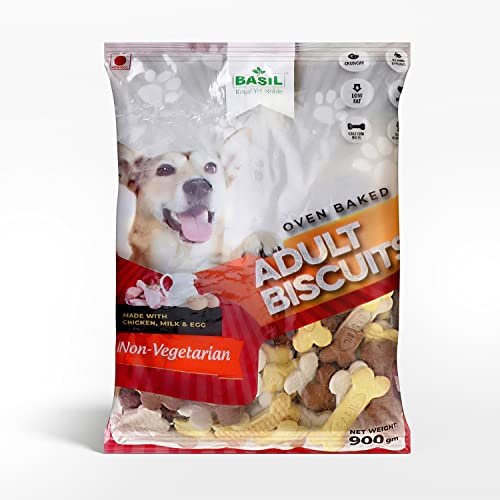 Basil Real Chicken Adult Dog Biscuit | Suitable for All Breeds | Bone Shape Training Treat for Adult Dogs | All Natural, Low Fat, Calcium-Rich Snack | Helps Clean Teeth & Removes Tartar | 900 Grams