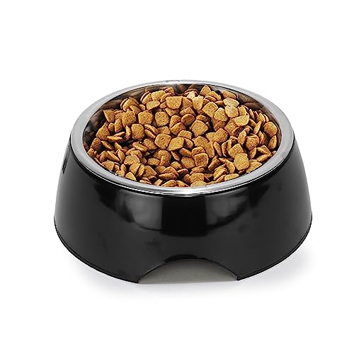 Basil Royal Yet Noble Pet Feeding Bowl for Dogs & Cats, Extra Small, Solid Black, 200 Ml | Melamine Bowl with Stainless Steel Bowl