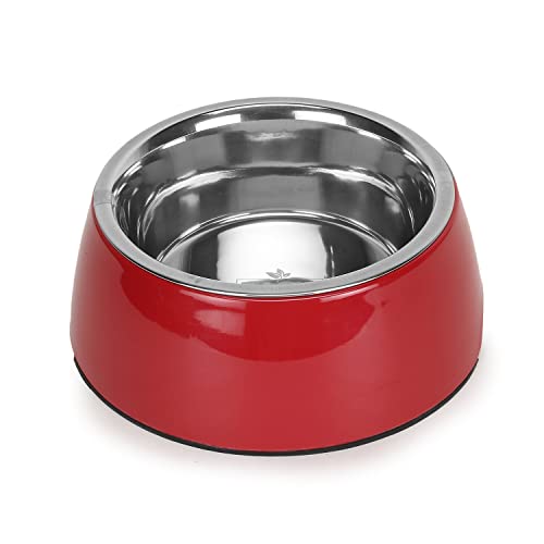 Basil Royal Yet Noble Pet Feeding Bowl for Dogs & Cats, Extra Small, Solid Red, 200 Ml | Melamine Bowl with Stainless Steel Bowl