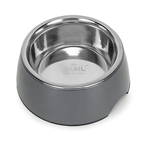 Basil Royal Yet Noble Stainless Steel Food Water Feeding Bowls (Melamine Bowls Solid Grey Colour & Size: Small) for Pets, Dogs, Cats, Puppy
