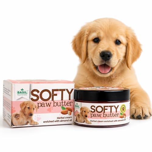 Basil Softy Pet Paw Butter Cream, Winter Care Enriched with Almond Oil | Heals, Moisturizes & Softens Dry Chapped Paws, 50 Grams