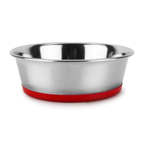 Basil Stainless Steel Heavy Dish Anti Skid Food, Water Feeding Bowls & Silicon Bottom (Size- Small(500ml)) for Dogs, Cats Pets