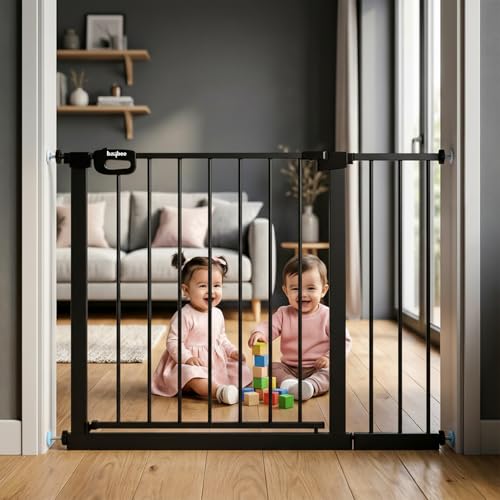 Baybee Baby Safety Gate for Door & Stairs 75-105 cm | No Drill Auto-Close Safety Gate for Kids & Pets | 180° Wide Opening Door Safety Gate | Adjustable Baby & Dog Gate Barrier for Home (Black)