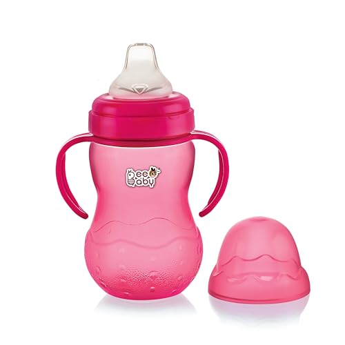 BEEBABY Grippee Soft Silicone Dual Anti-Colic Spout Sippy Cup | Touch-Flow Valve No-Drip Spout | Anti-Spill & Leak-Proof Sipper | BPA-Free, Non-Toxic | Easy-Hold Detachable Handle | 300 ML (Pink)