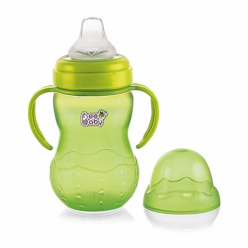 BEEBABY Grippee Soft Silicone Dual Anti-Colic Spout Sippy Cup | Touch-Flow Valve No-Drip Spout | Anti-Spill & Leak-Proof Sipper | BPA-Free, Non-Toxic | Easy-Hold Detachable Handle | 300 ML - Green