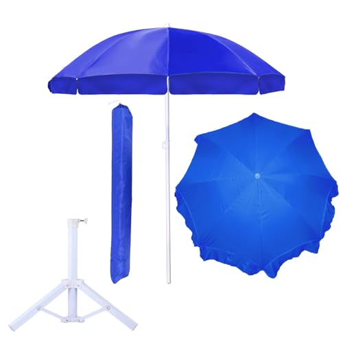 BENAVJI 7.5 Feet Blue Patio Umbrella with Adjustable Height Stand | Outdoor Garden Beach Umbrella | UV Protection, Water Resistant, Heavy Duty Tripod Base | Portable Sun Shade for Garden, Terrace, Picnic & Beach