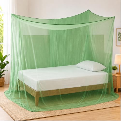 BENAVJI Foldable Machardani Double Bed | Pure Cotton Mosquito net (Green, 6FT X 6FT) | Strong, Breathable, Lightweight, Portable & Ideal for Daily Usage | Full Protection for Home & Travel