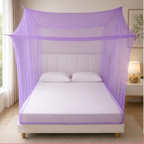 BENAVJI Foldable Machardani Double Bed | Pure Cotton Mosquito net (Purple, 6FT X 6FT) | Strong, Breathable, Lightweight, Portable & Ideal for Daily Usage | Full Protection for Home & Travel