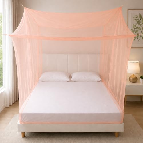 BENAVJI Foldable Machardani Single Bed Pure Cotton Mosquito net (Peach, 3.5FT X 6FT) | Strong, Breathable, Lightweight, Portable & Ideal for Daily Usage | Full Protection for Home & Travel