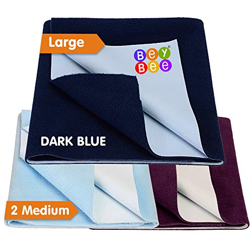 Bey Bee Gifts Pack Waterproof Bed Protector Dry Sheet Combo, Medium and Large, Dark Blue/Plum/Blue (Pack of 3)