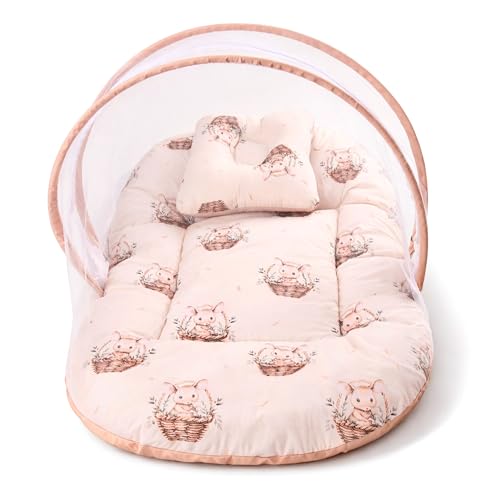 Bibs & cribs Baby Bedding Set for New Born Infant Bed Mattress with Mosquito Net & Pillow Sleeping Nest Travel Baby Bed with Net for 0-12 Months Boys & Girls
