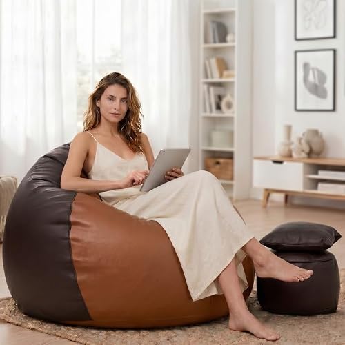 Biggie Bean Bag 7XL Bean Bag Chair with Beans Filled - The Classics Bean Bag Sofa - Combo Set-Styled for Elegance with Free Cushion & Footrest (Matching Color : Xiora Tan-Brown-Brown)
