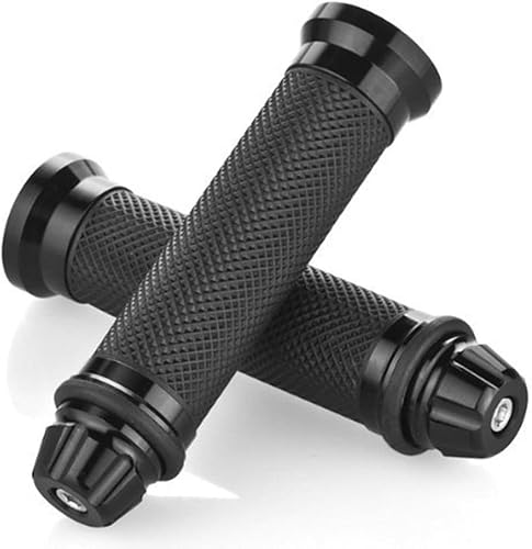 Bike Handle Grip, Black, Rubber with Aluminium End Caps, Anti-Slip Textured, 1 Pair